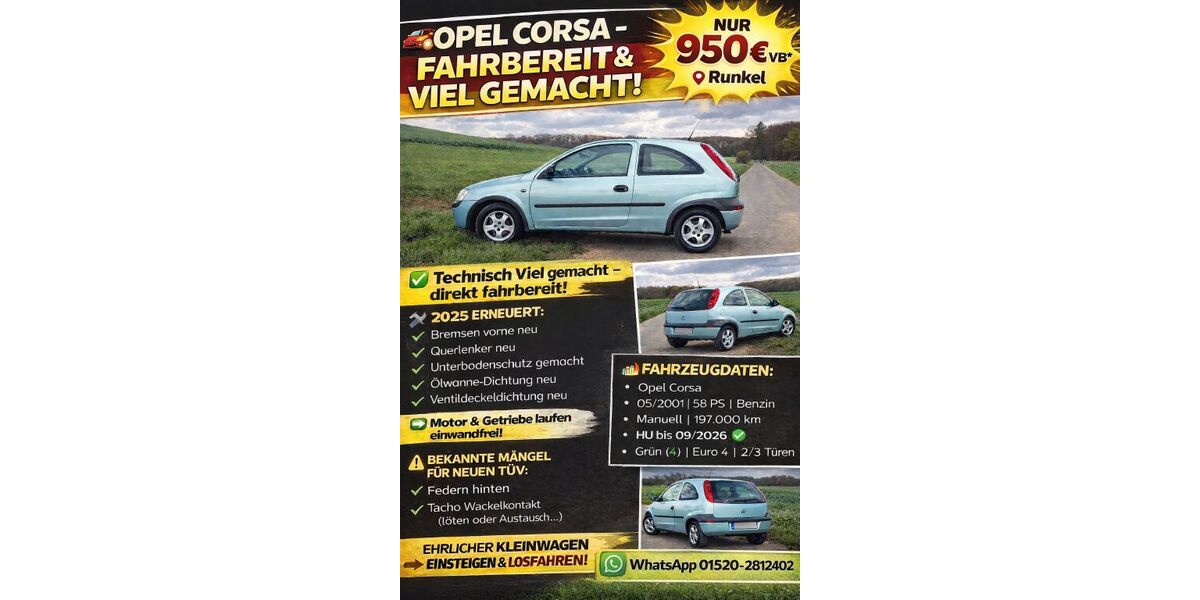 Opel Corsa 196.170 km 650 &euro; Runkel 65594